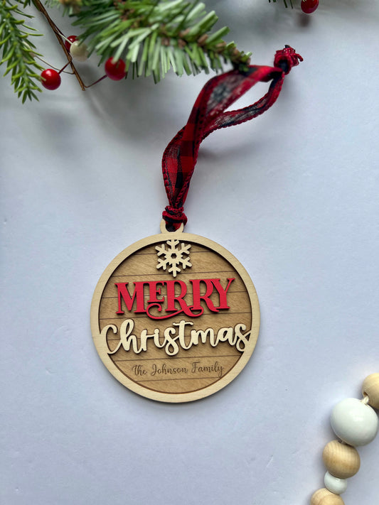 Personalized 3D Ornament - "Merry Christmas" Round