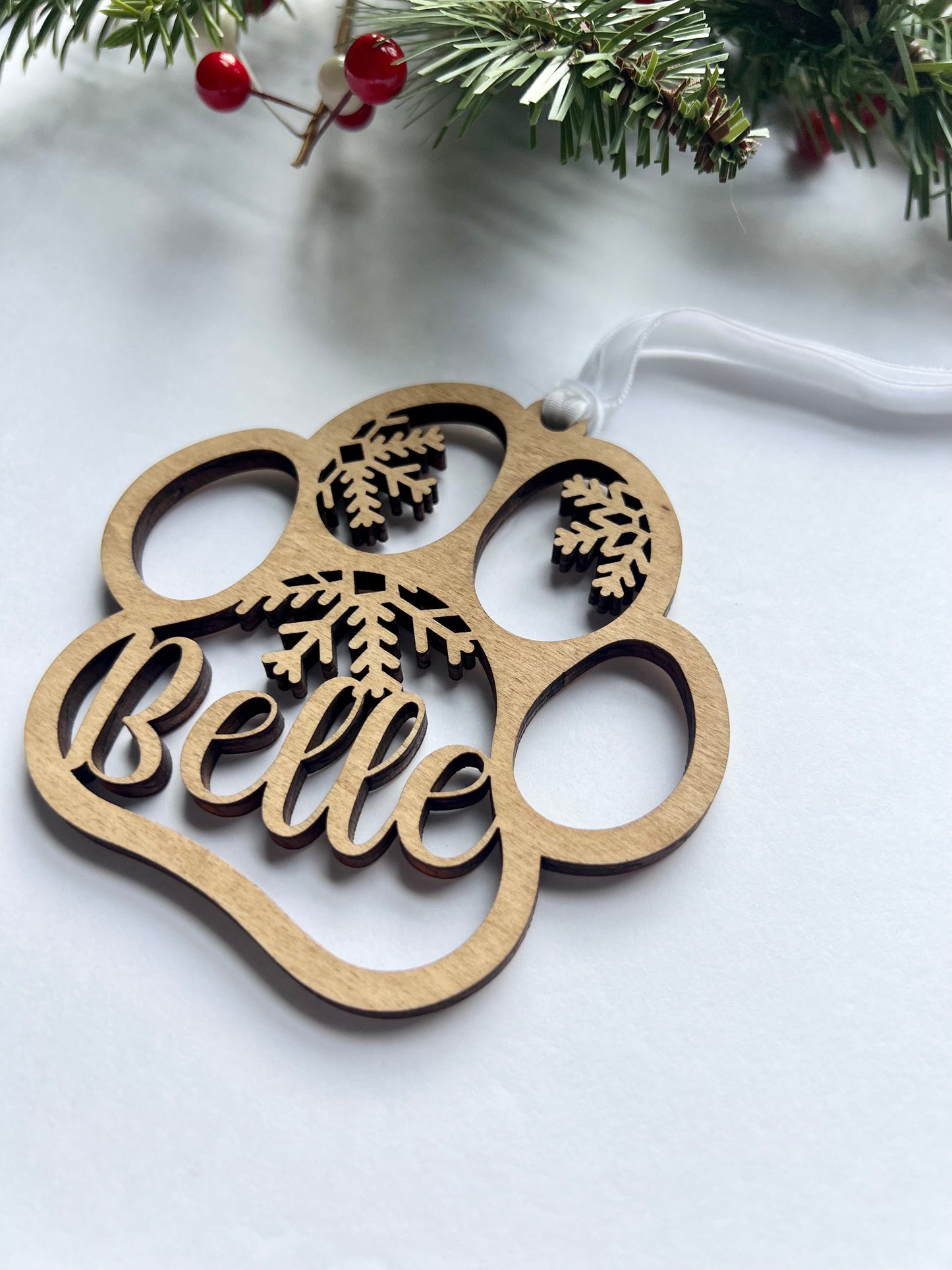 Personalized Ornament - Paw Print w/Snowflakes